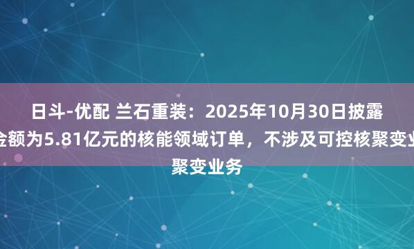 日斗-优配 兰石重装:2025年10月30日披露的金额为5.81亿元的核能领域订单,不涉及可控核聚变业务