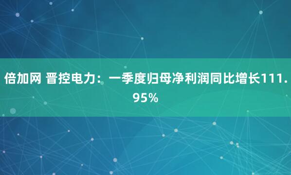 倍加网 晋控电力:一季度归母净利润同比增长111.95%